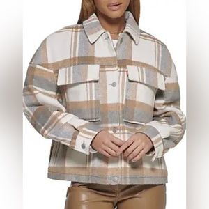 Levi’s (S) Wool Blend Shorty Shirt Jacket Light Grey/Camel Plaid LW2RP534